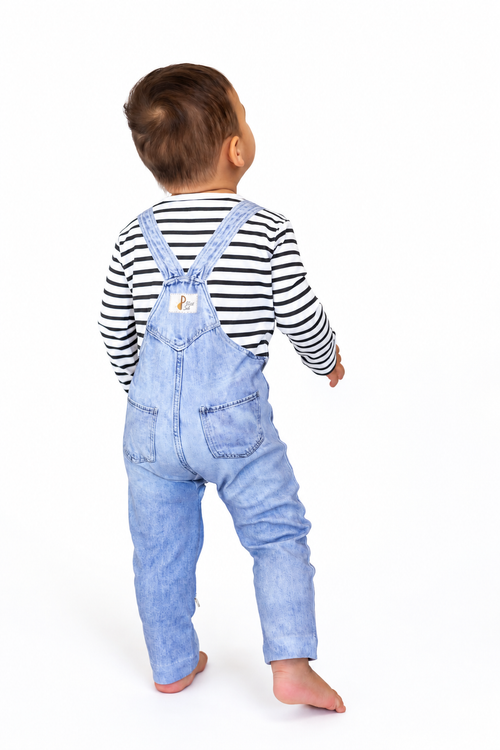 Sebastian One Piece Printed Denim Overall in Classic Noir Stripe