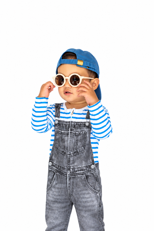 Sebastian One Piece Printed Denim Overall in Blue Stripe